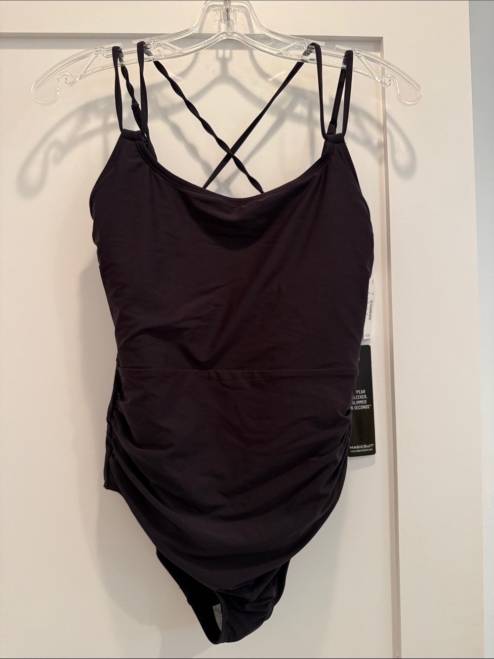 Magicsuit Black Ruched One-Piece with Crossback Straps NWT. Size 8.